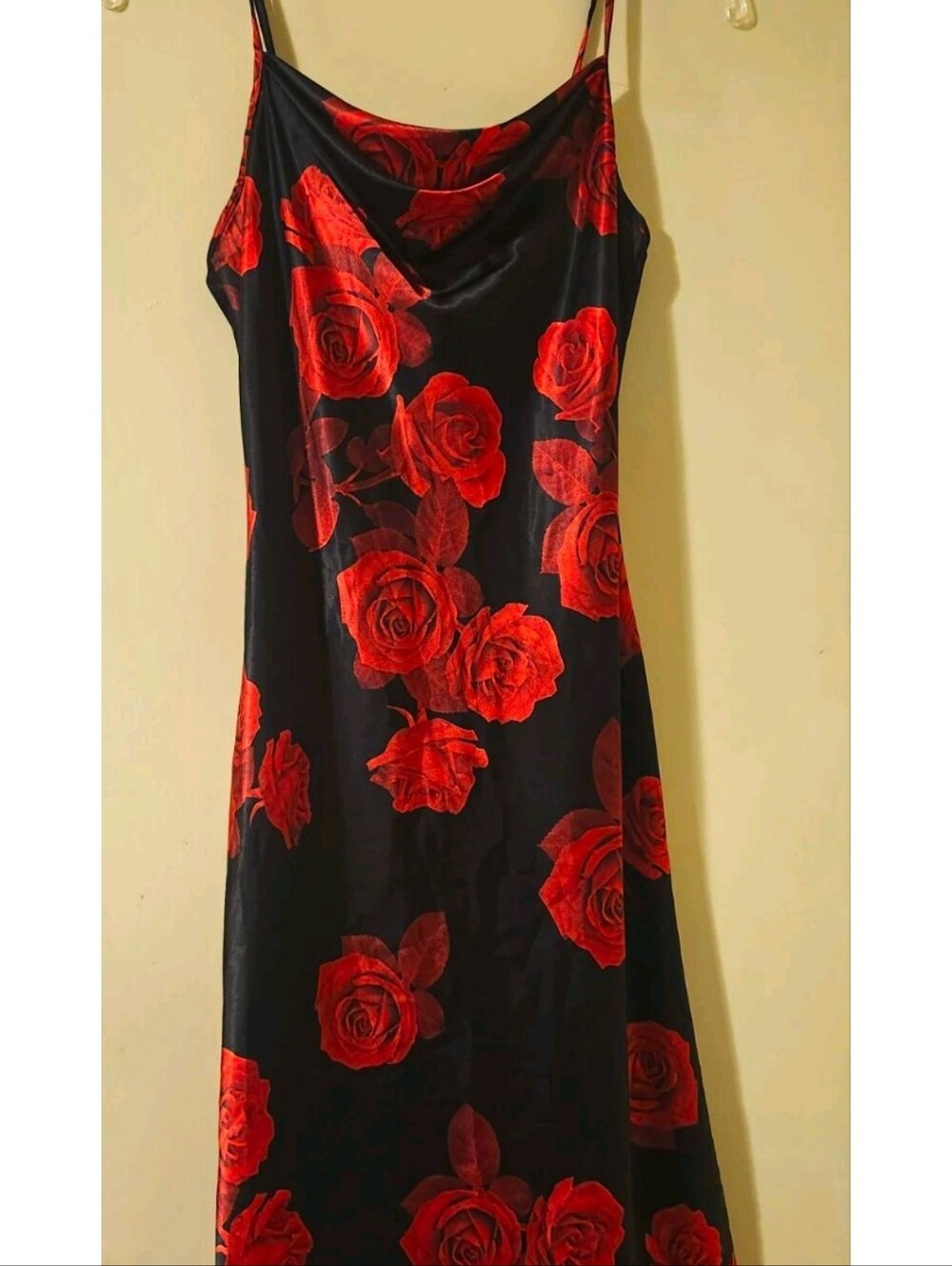 VTG bebe Y2K Black/Red Floral Midi Romantic Whimsigoth Slip Dress S